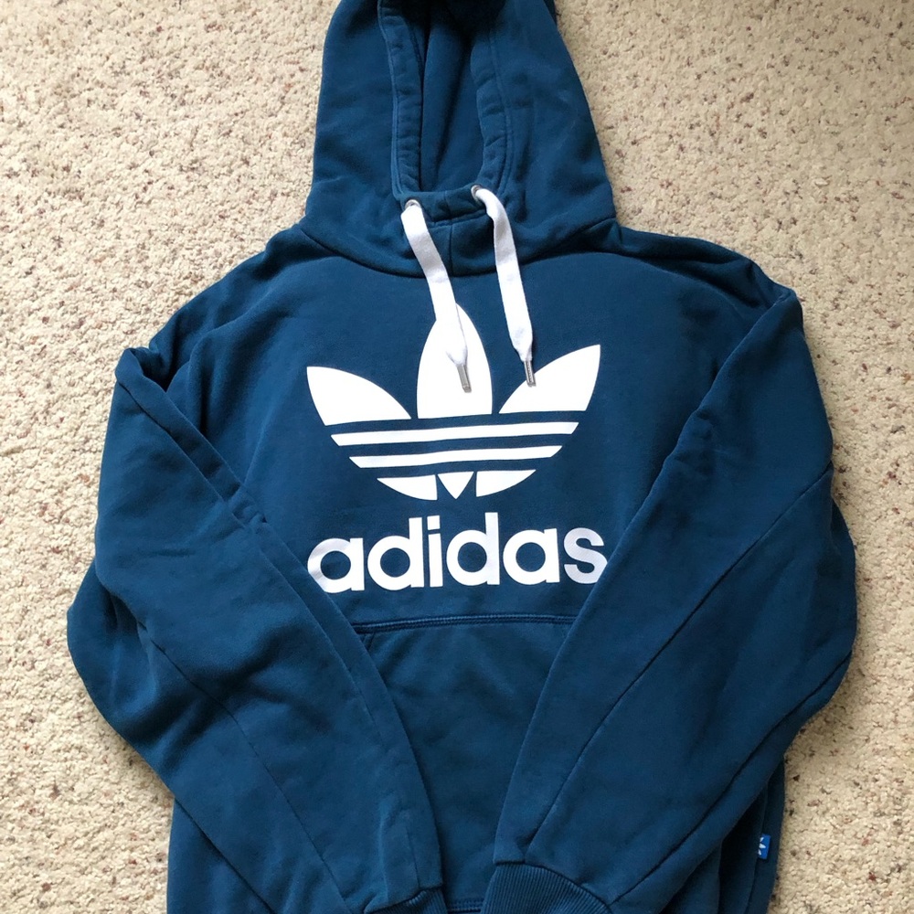 adidas dark teal Trefoil pullover hoodie